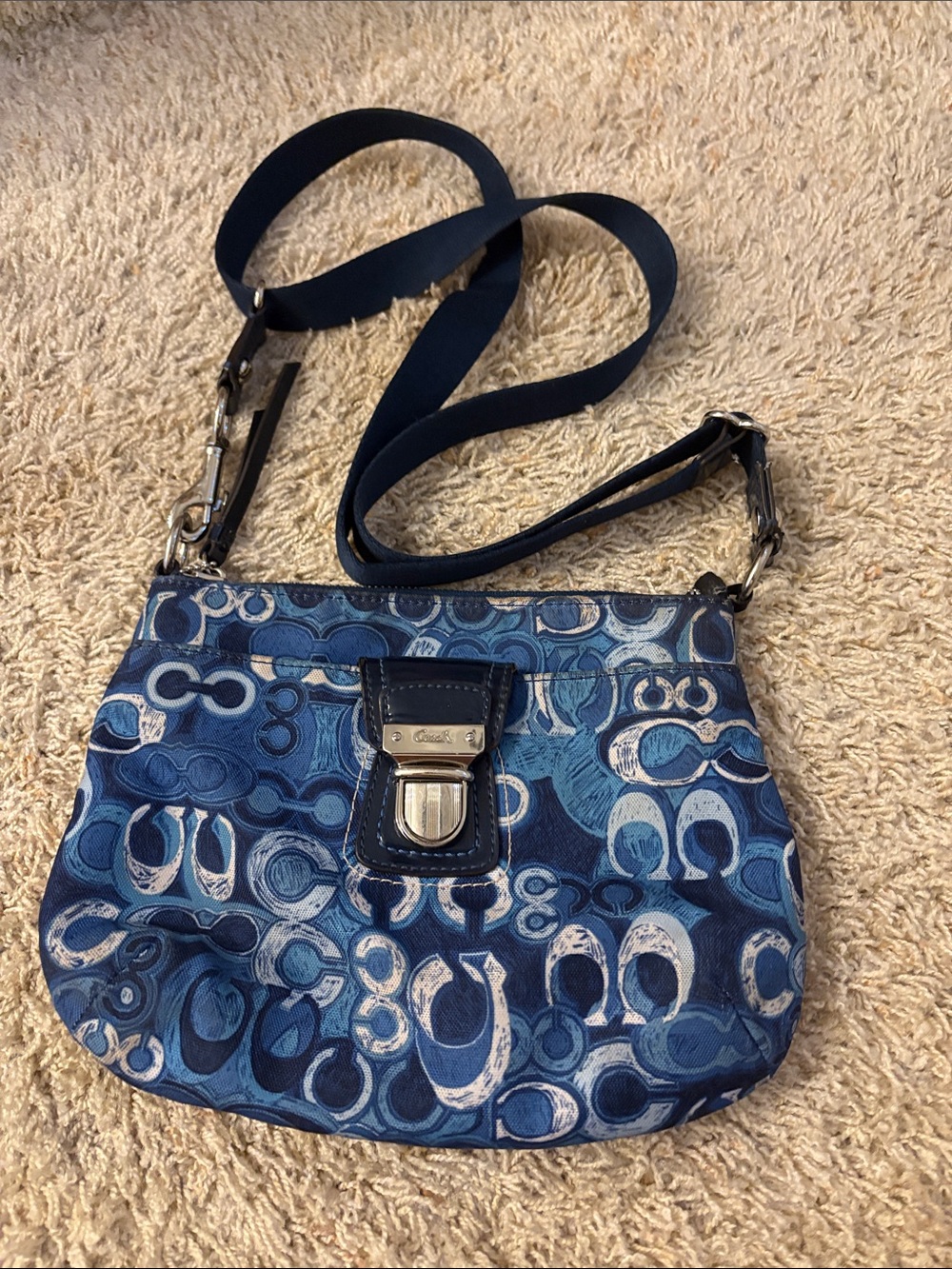 Coach Navy and Light Blue Signature Print Crossbody Bag